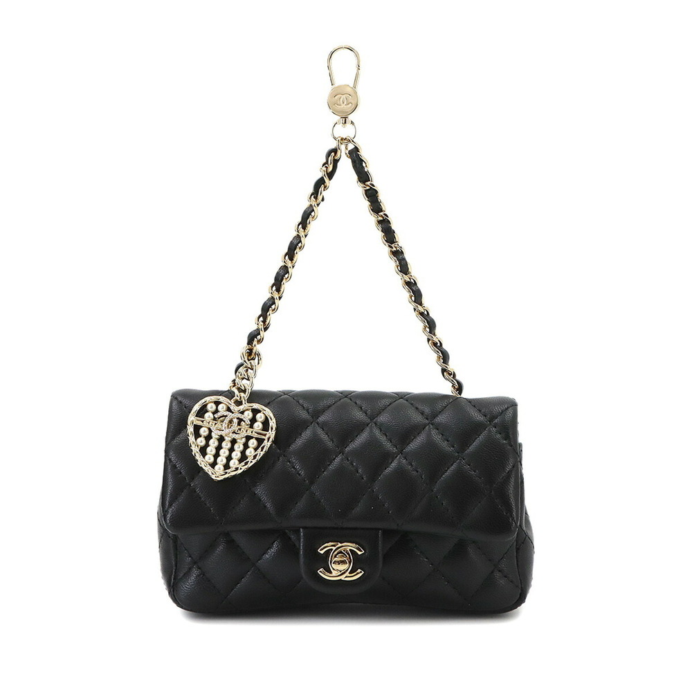 Chanel Matelassé Classic Mini Accessory Bag Charm Chain Handbag Pouch Lambski...